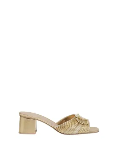 Valentino Garavani VLogo Metallic Block-Heel Slide Sandals | Thumbnail 1 Valentino Garavani VLogo Metallic Block-Heel Slide Sandals | Thumbnail 1