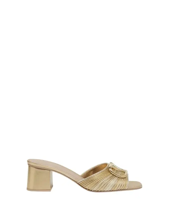 Valentino Garavani VLogo Metallic Block-Heel Slide Sandals
