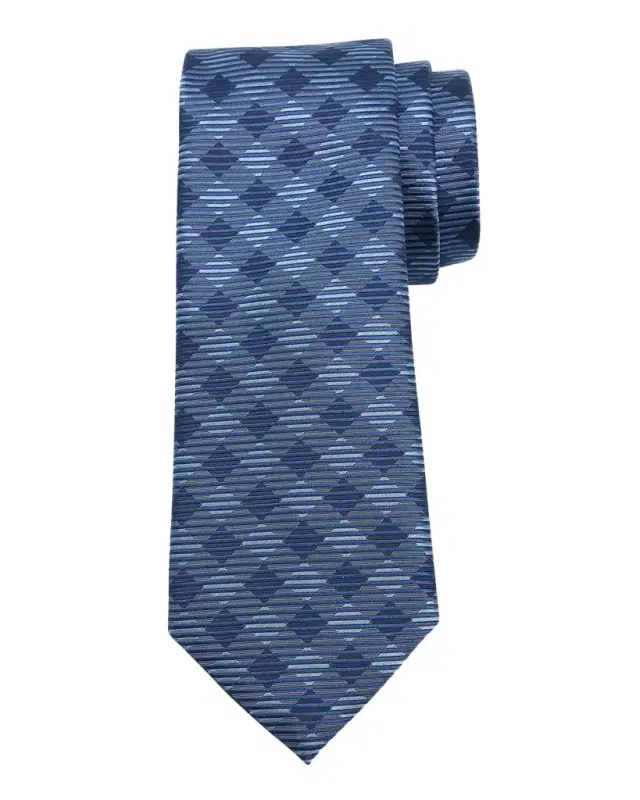 Men 's Silk Jacquard Gingham-Stripe Tie