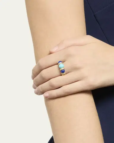 Boochier 18K Lapis, Turquoise and Diamond Gumball Slinkee Ring | Thumbnail 2