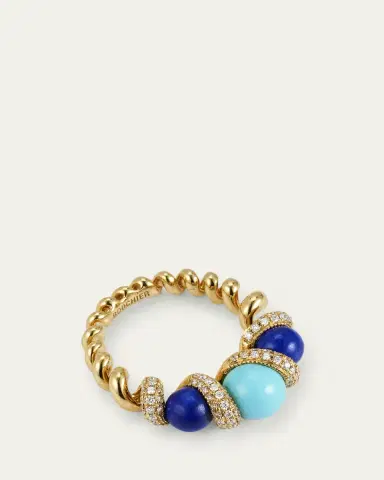 Boochier 18K Lapis, Turquoise and Diamond Gumball Slinkee Ring | Thumbnail 3