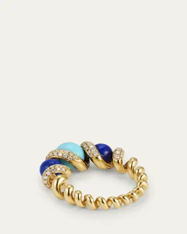 Boochier 18K Lapis, Turquoise and Diamond Gumball Slinkee Ring | Thumbnail 4