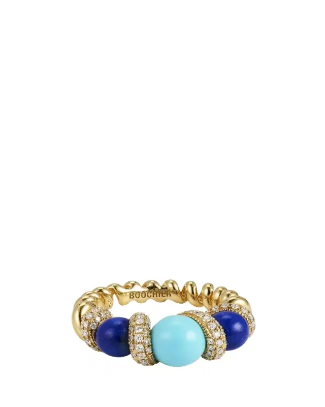 18K Lapis, Turquoise and Diamond Gumball Slinkee Ring