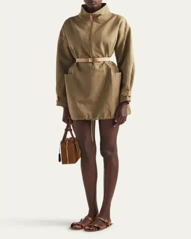 Prada Drawstring Belted Panama Cotton Mini Dress | Thumbnail 2 Prada Drawstring Belted Panama Cotton Mini Dress | Thumbnail 2