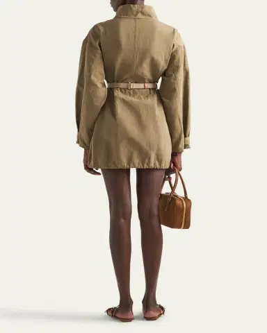 Prada Drawstring Belted Panama Cotton Mini Dress | Thumbnail 3 Prada Drawstring Belted Panama Cotton Mini Dress | Thumbnail 3