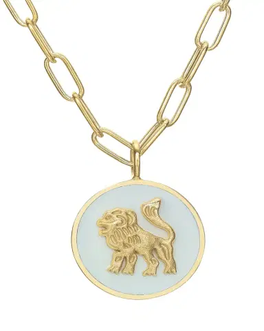 Tracee Nichols 14K Gold Mini Lion White Enamel Token Necklace | Thumbnail 1