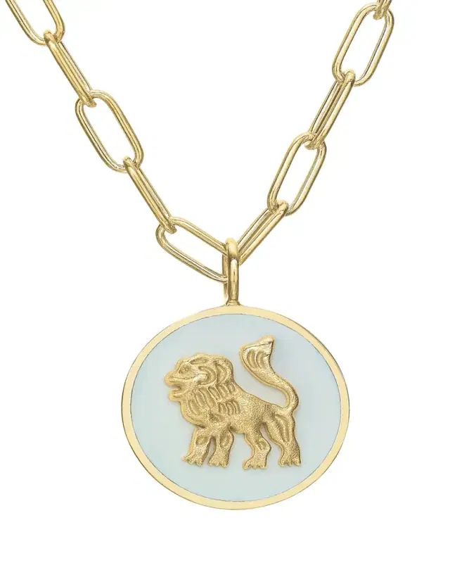 Tracee Nichols 14K Gold Mini Lion White Enamel Token Necklace