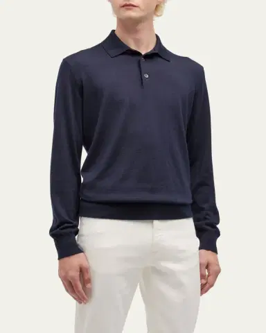 Zegna Men's Cashmere-Silk Polo Sweater | Thumbnail 7 Zegna Men's Cashmere-Silk Polo Sweater | Thumbnail 7