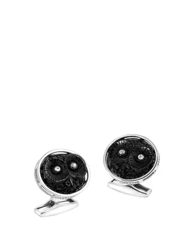 Tateossian Men's Sterling Silver Carved Horn Owl Cufflinks with Diamonds | Thumbnail 1 Tateossian Men's Sterling Silver Carved Horn Owl Cufflinks with Diamonds | Thumbnail 1