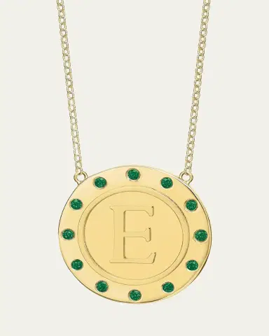 Tracee Nichols 14K Gold Initial Token Necklace with Emeralds | Thumbnail 2