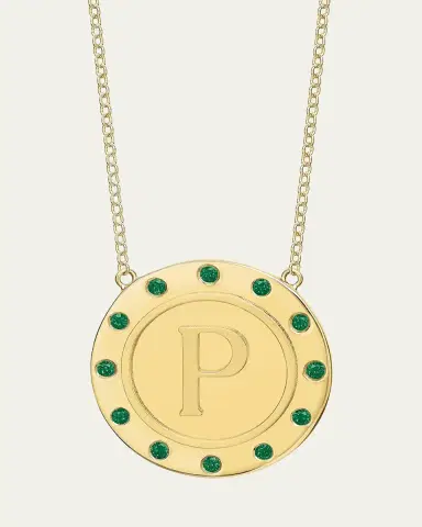 Tracee Nichols 14K Gold Initial Token Necklace with Emeralds | Thumbnail 11