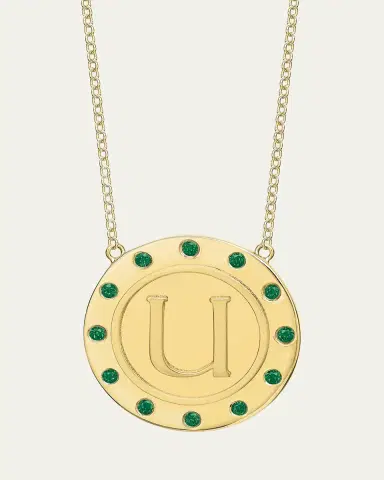 Tracee Nichols 14K Gold Initial Token Necklace with Emeralds | Thumbnail 12