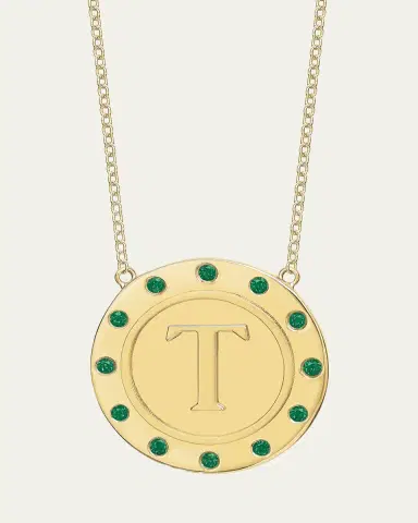 Tracee Nichols 14K Gold Initial Token Necklace with Emeralds | Thumbnail 14