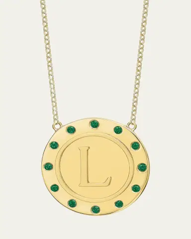 Tracee Nichols 14K Gold Initial Token Necklace with Emeralds | Thumbnail 15