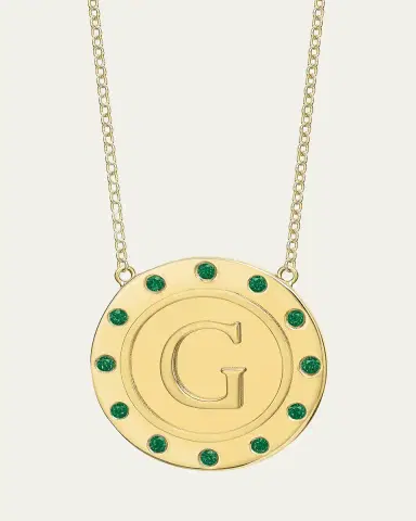 Tracee Nichols 14K Gold Initial Token Necklace with Emeralds | Thumbnail 17