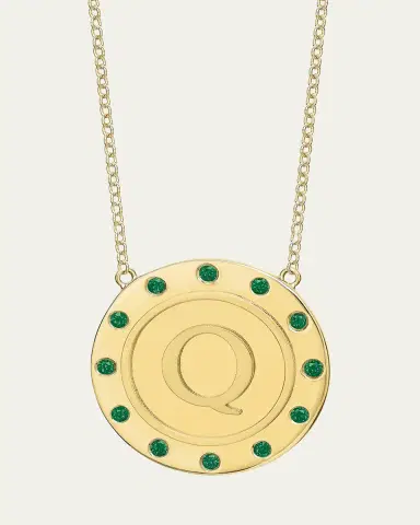 Tracee Nichols 14K Gold Initial Token Necklace with Emeralds | Thumbnail 18