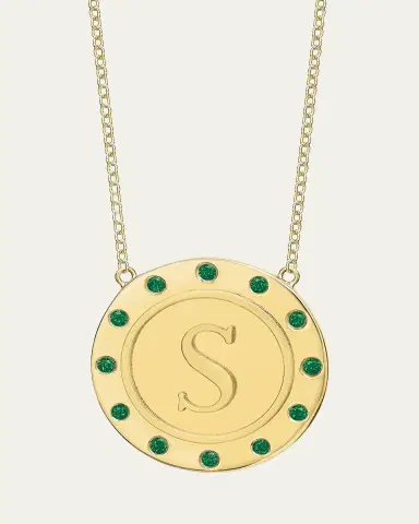 Tracee Nichols 14K Gold Initial Token Necklace with Emeralds | Thumbnail 20