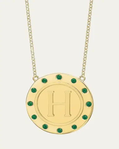 Tracee Nichols 14K Gold Initial Token Necklace with Emeralds | Thumbnail 3