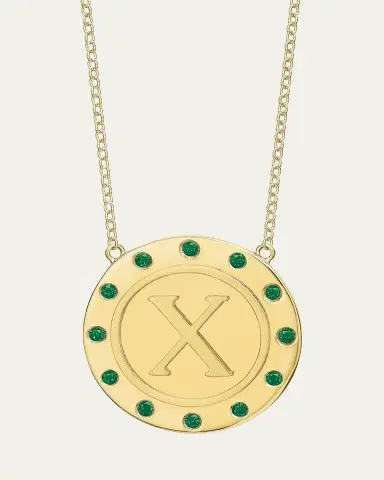 Tracee Nichols 14K Gold Initial Token Necklace with Emeralds | Thumbnail 21