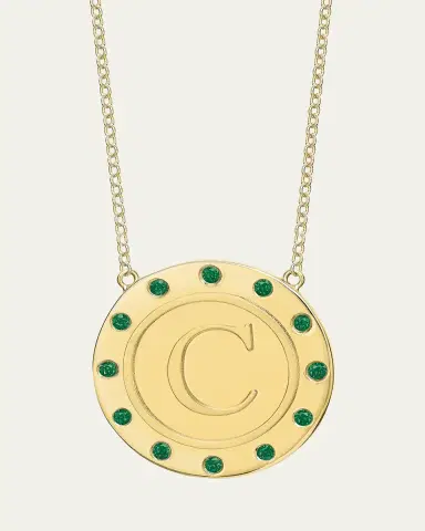 Tracee Nichols 14K Gold Initial Token Necklace with Emeralds | Thumbnail 22
