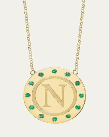 Tracee Nichols 14K Gold Initial Token Necklace with Emeralds | Thumbnail 24
