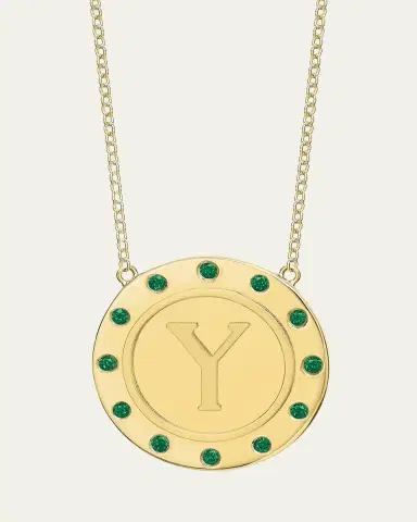 Tracee Nichols 14K Gold Initial Token Necklace with Emeralds | Thumbnail 6