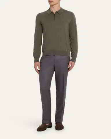 Brioni Men's Solid Twill Dress Trousers | Thumbnail 2