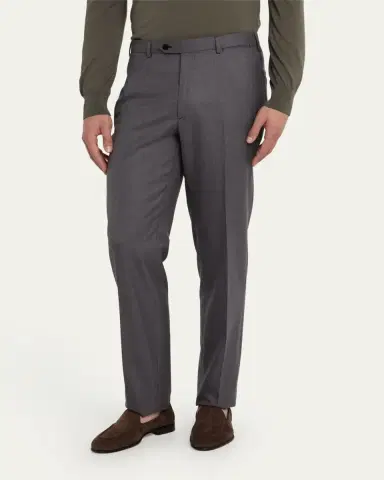 Brioni Men's Solid Twill Dress Trousers | Thumbnail 4
