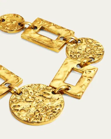 ben-amun 24k Gold Electroplated Textured Statement Round And Rectangular Necklace | Thumbnail 3