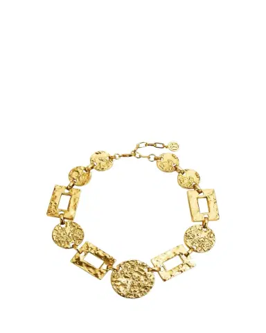 ben-amun 24k Gold Electroplated Textured Statement Round And Rectangular Necklace | Thumbnail 1