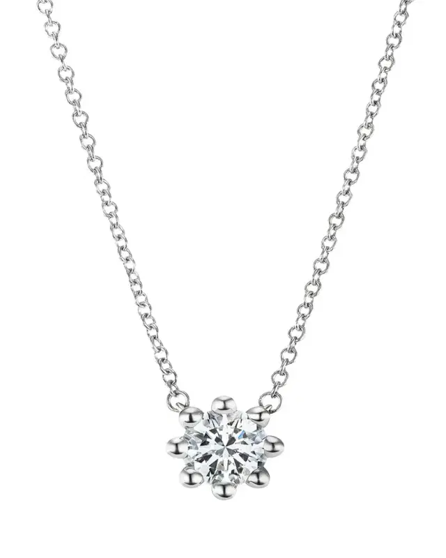 Beaded 18K Recycled White Gold and Lab Grown Diamond Medium Pendant Necklace
