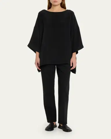 Eskandar Three-Quarter Sleeve Bateau Neck Tunic Top (Long) | Thumbnail 7