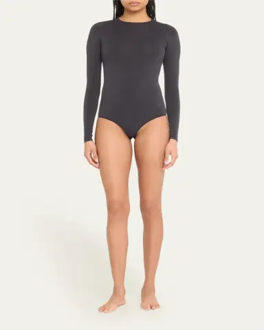 Skims Essential Smoothing Long-Sleeve Thong Bodysuit | Thumbnail 2