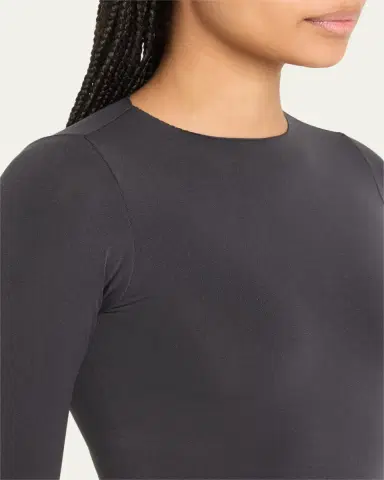Skims Essential Smoothing Long-Sleeve Thong Bodysuit | Thumbnail 4
