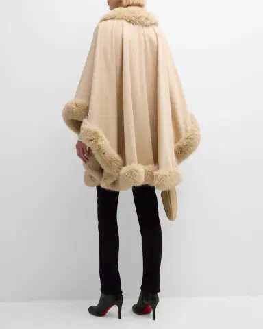 Sofia Cashmere Cashmere Cape With Faux Fur Trim | Thumbnail 2