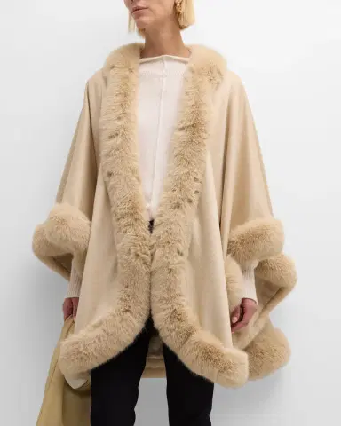 Sofia Cashmere Cashmere Cape With Faux Fur Trim | Thumbnail 3