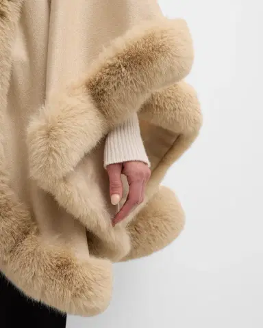 Sofia Cashmere Cashmere Cape With Faux Fur Trim | Thumbnail 4