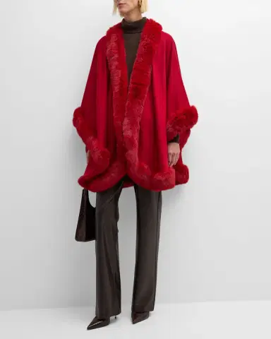 Sofia Cashmere Cashmere Cape With Faux Fur Trim | Thumbnail 33