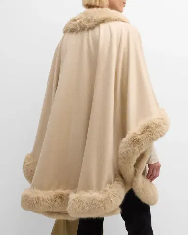 Sofia Cashmere Cashmere Cape With Faux Fur Trim | Thumbnail 5