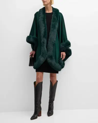 Sofia Cashmere Cashmere Cape With Faux Fur Trim | Thumbnail 45