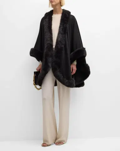 Sofia Cashmere Cashmere Cape With Faux Fur Trim | Thumbnail 50