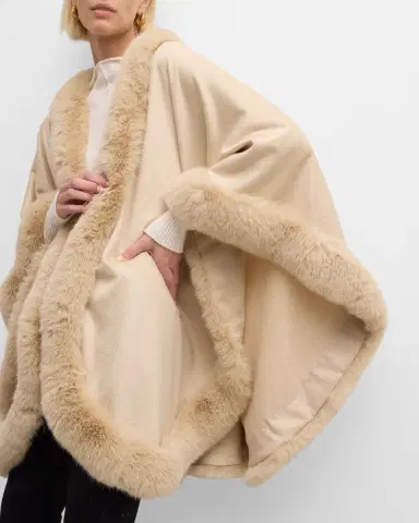 Sofia Cashmere Cashmere Cape With Faux Fur Trim | Thumbnail 6