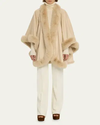 Sofia Cashmere Cashmere Cape With Faux Fur Trim | Thumbnail 8