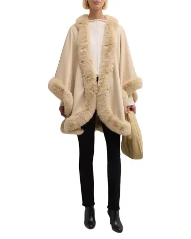Sofia Cashmere Cashmere Cape With Faux Fur Trim | Thumbnail 1