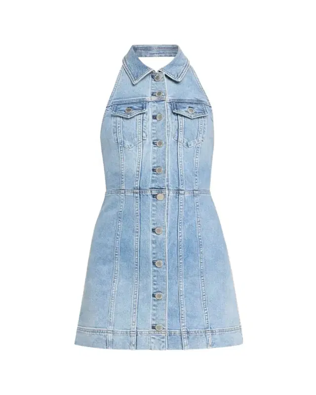 ALICE + OLIVIA Kendall Denim Halter Mini Dress