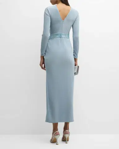 Giorgio Armani Plisse Jersey Gown with Beaded Hip Detail | Thumbnail 3