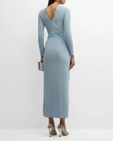 Giorgio Armani Plisse Jersey Gown with Beaded Hip Detail | Thumbnail 5