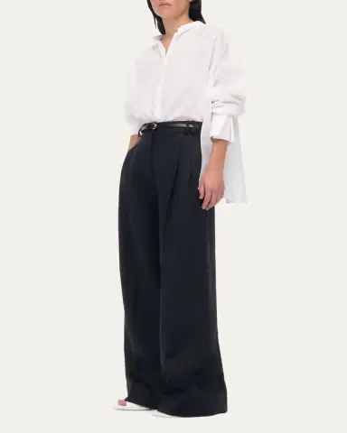 Another Tomorrow Pleated Front Wide-Leg Linen Trousers | Thumbnail 2 Another Tomorrow Pleated Front Wide-Leg Linen Trousers | Thumbnail 2