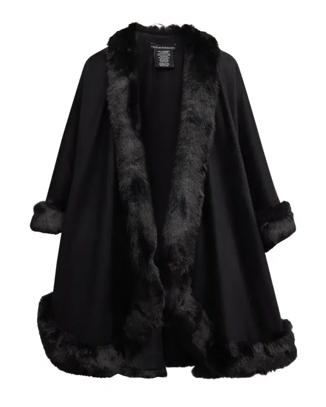 Sofia Cashmere Faux Fur Trim Cashmere Cape