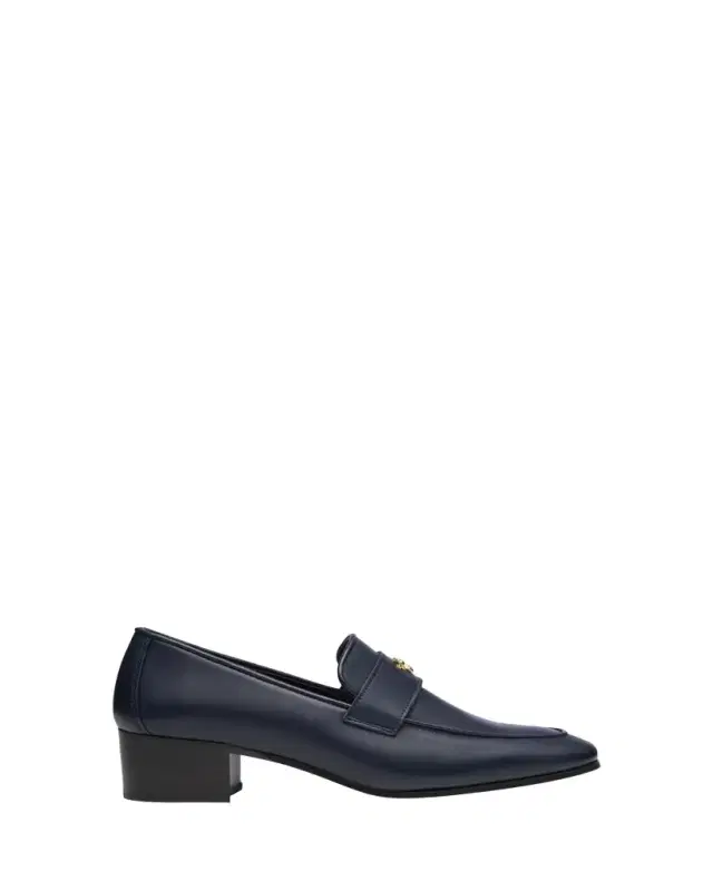 Leather Medallion Heeled Loafers